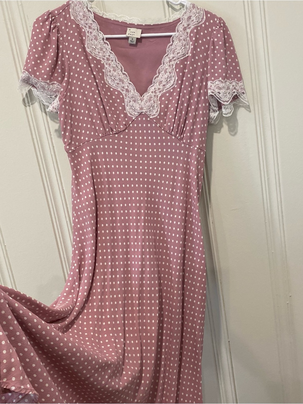a new day Pink Polka Dot Strapless-Look Midi Dress
